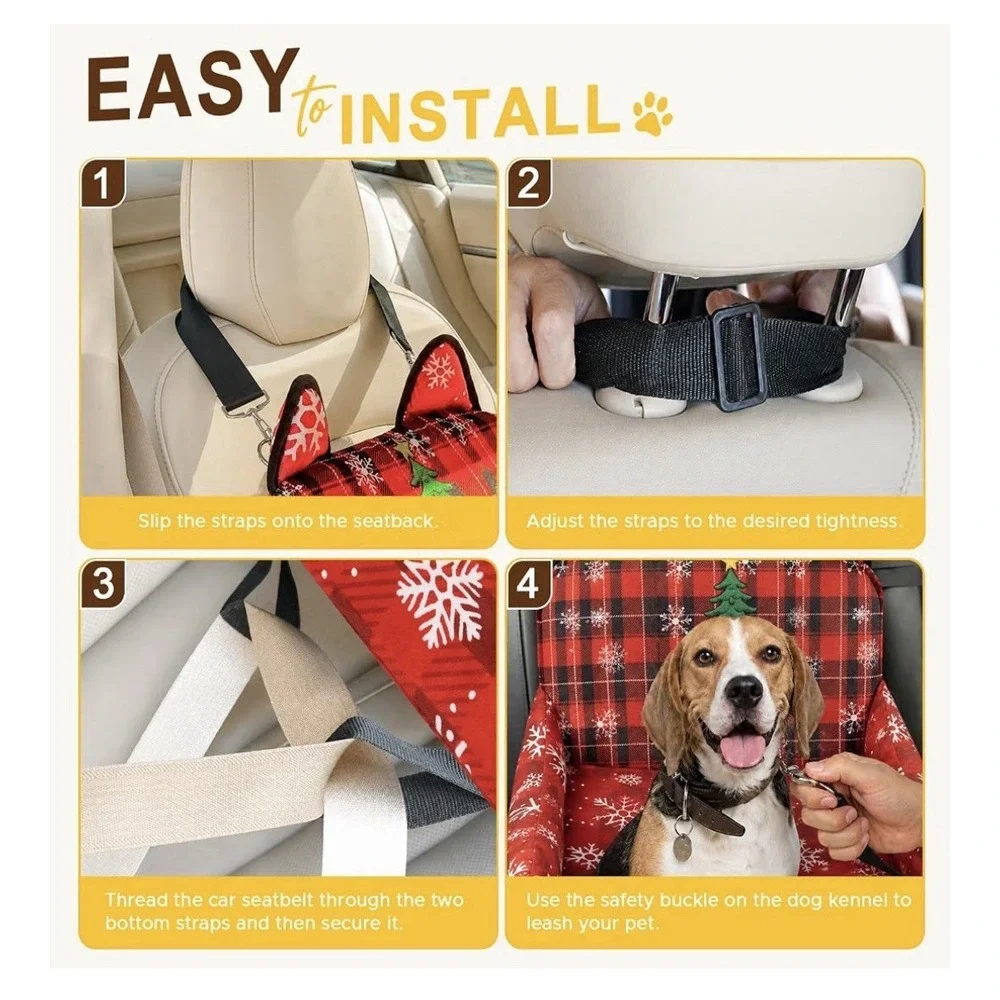 CABZOON Dog Booster Car Seat, Small, Up to 35 lbs, Red Plaid Snowflake[CLT]